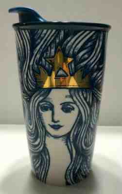 2016 Starbucks Siren Mermaid Anniversary Blue Gold Crown Coffee Tumbler Mug - Sold on eBay Nov, 17th 2019 for $17.00