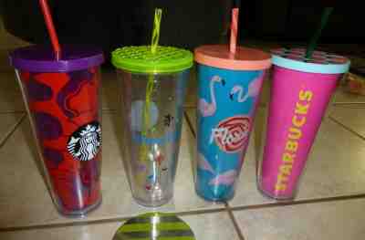 Lot of 4 Starbucks Tumblers Disney Parks + Florida flamingos + extra metal lid - Sold on eBay Nov, 17th 2019 for $23.00