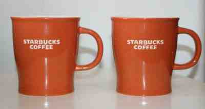 Set of 2 STARBUCKS 2009 Burnt Orange New Bone China Etched Lettering Coffee Mugs - Sold on eBay Nov, 17th 2019 for $29.99