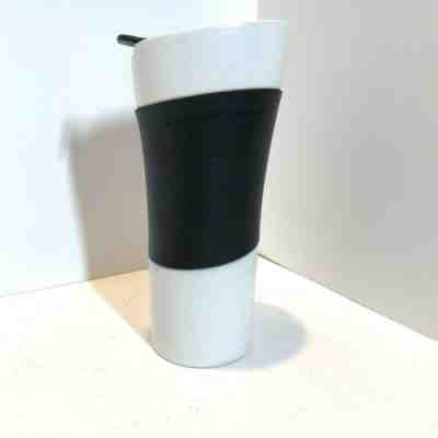 Starbucks Ceramic Porcelain Coffee Mug 09 White Black Rubber Grip Coffee 14 Oz - Sold on eBay Nov, 17th 2019 for $28.00