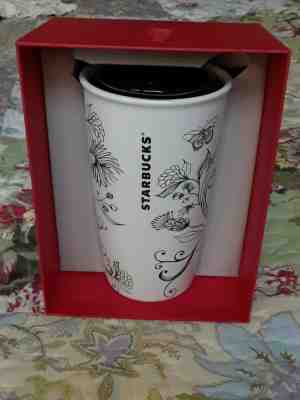 Starbucks Ceramic Travel Coffee Tea Mug With Lid 12 oz Black & White New In Box - Sold on eBay Nov, 17th 2019 for $15.49