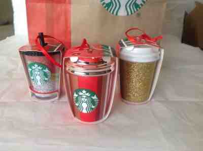 3 NEW 2018 STARBUCKS CHRISTMAS MINI CUPS ORNAMENTS FREE SHIPPING - Sold on eBay Nov, 17th 2019 for $20.85