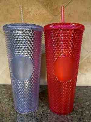 2 Starbucks Holiday 2019 Venti Studded Tumblers Cups 1 Platinum & 1 Neon Pink  - Sold on eBay Nov, 17th 2019 for $53.37