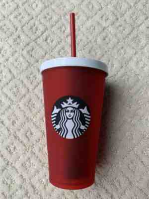NEW Starbucks Holiday Valentine’s Red Matte Cold Cup White Lid & Red Straw 16oz - Sold on eBay Nov, 17th 2019 for $22.00