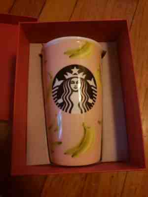 New in box Starbucks Go Bananas' Ceramic Tumbler Coffee Travel Mug Cup with Lid  - Sold on eBay Nov, 17th 2019 for $15.50