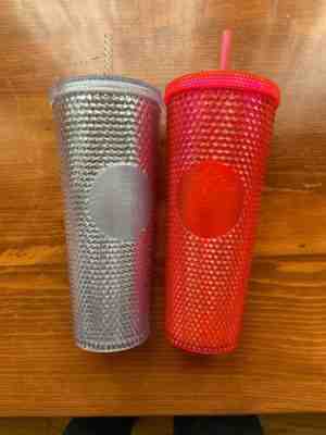 2 Starbucks Holiday 2019 Venti Studded Tumblers Cups Platinum Neon Pink IN HAND - Sold on eBay Nov, 17th 2019 for $26.00