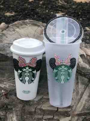 New Blinged Minnie Mouse STARBUCKS REUSABLE Cups Set 16 OZ  GRANDE 24oz Venti - Sold on eBay Nov, 17th 2019 for $25.00