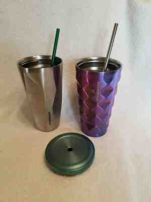 2015 STARBUCKS Iridescent  STUDDED  Stainless & 2012 Diamond Design Tumblers GUC - Sold on eBay Nov, 17th 2019 for $29.00
