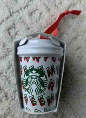 NEW Starbucks 2019 Holiday Merry Christmas Ornament White/Red Ceramic Cup - Sold on eBay Nov, 17th 2019 for $19.95