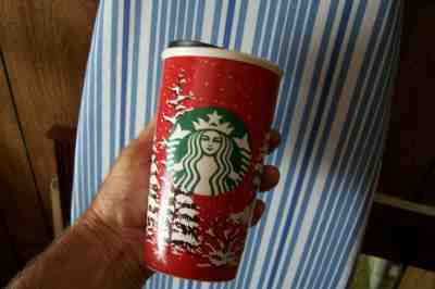 Starbucks 2016 Holiday Ceramic Coffee Tumbler Christmas Snowy Trees 12 oz - Sold on eBay Nov, 17th 2019 for $24.00