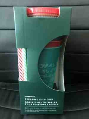 New Starbucks 2019 Holiday Reusable Cold Cups Straws Set Of 5 Christmas Winter - Sold on eBay Nov, 17th 2019 for $24.99