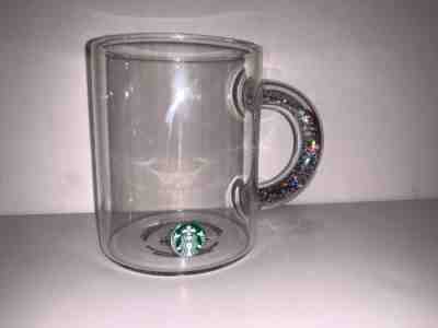 NEW Starbucks Glitter Handle Clear Glass 2019 Holiday Coffee Mug Cup Logo 12oz - Sold on eBay Nov, 16th 2019 for $37.99