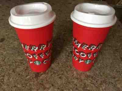 2 Starbucks Holiday 2019 red cup 16 Oz Merry Coffee Christmas Limited reusable - Sold on eBay Nov, 16th 2019 for $16.95