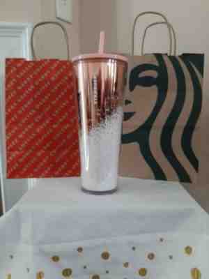 STARBUCKS 2019 Rose Gold Pink Cascading Snow Tumbler Holiday Glitter Edition NEW - Sold on eBay Nov, 16th 2019 for $33.00