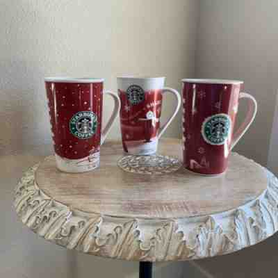07’ 08’ & 10’ STARBUCKS Holiday “Ice Skating, SHARE, & Deer” 16oz Tall Red Mugs - Sold on eBay Nov, 16th 2019 for $21.59