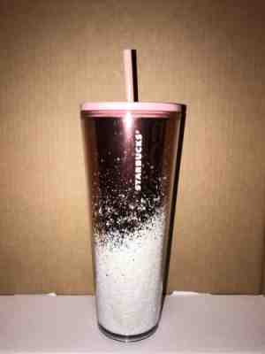 Starbucks Christmas Rose Gold w/ Snow Glitter Ombré  Cold Cup 24 Oz 2019 - Sold on eBay Nov, 16th 2019 for $33.00