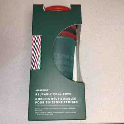 Starbucks 2019 Holiday Christmas Reusable Cold Cups Lids & Straws 24oz 5 Pack - Sold on eBay Nov, 15th 2019 for $18.00