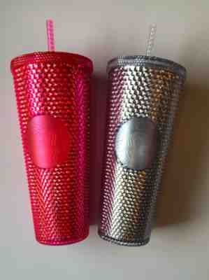 Lot Of 2 NEW STARBUCKS 2019 Bling PINK & Silver Studded Cold Cup Tumbler HOLIDAY - Sold on eBay Nov, 15th 2019 for $39.99