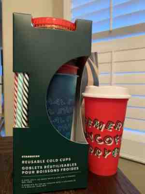New Starbucks 2019 Holiday Reusable Cold CupS Set Of 5 Christmas (FREE RED CUP) - Sold on eBay Nov, 14th 2019 for $29.98
