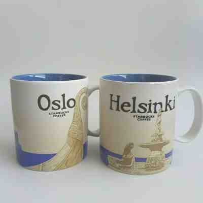 2 Original Starbucks City Mugs 16 oz HELSINKI & OSLO Series 2016 & 2014 - Sold on eBay Nov, 19th 2019 for $42.00
