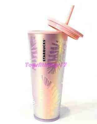 Starbucks 2019 Holiday Holographic Iridescent Leaf Tumbler Pink 24 oz cold cup  - Sold on eBay Nov, 19th 2019 for $38.37