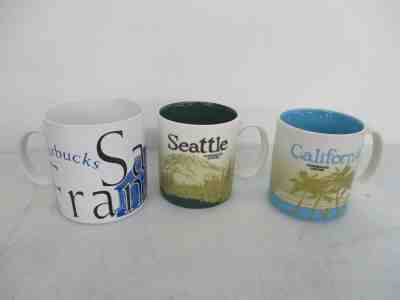 3x Starbucks Coffee Assorted Collectible Mugs California San Francisco Seattle - Sold on eBay Nov, 19th 2019 for $34.66