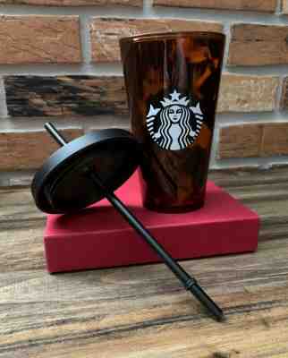 Starbucks Brown Tortoise Shell Insulated Cold Cup 16 oz / NWT Black Lid & Straw - Sold on eBay Nov, 19th 2019 for $22.99