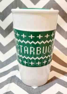 Starbucks 2016 Holiday Green Swaeter Tumbler NWT 10oz Ceramic W/Lid Travel Mug - Sold on eBay Nov, 20th 2019 for $15.95