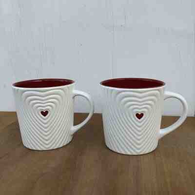 Set of 2 Starbucks Red Valentine Love Heart Coffee Mug 2008 3D Embossed 16 oz  - Sold on eBay Nov, 19th 2019 for $27.95