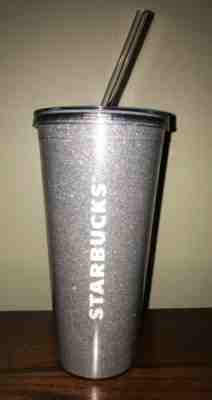 20 Oz Starbucks Venti Tumbler Travel Cup Cold W/ Straw Silver Glitter White Logo - Sold on eBay Nov, 20th 2019 for $15.00