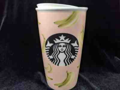 Starbucks 'Go Bananas' Ceramic Tumbler Coffee Travel Mug Cup with Lid 2015 Pink - Sold on eBay Nov, 20th 2019 for $24.88