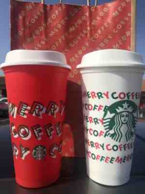 New Starbucks 11-7-2019 FALL LIMITED Red &White REUSABLE  HOLIDAY CUPS 2 GRANDE - Sold on eBay Nov, 20th 2019 for $20.00