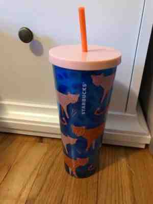 NEW Starbucks 2018 Cheetah Venti Tumbler Summer Cold Cup Coral Blue Pink  - Sold on eBay Nov, 20th 2019 for $22.99