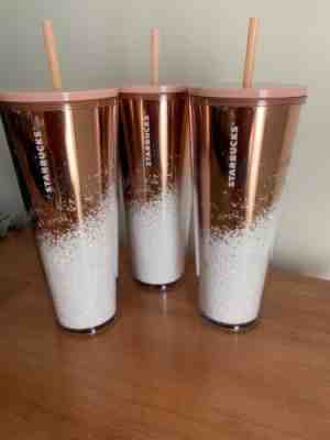 Starbucks 2019 Holiday Cascading Glitter Snow/ Rose Gold Tumbler - Sold on eBay Nov, 20th 2019 for $35.00
