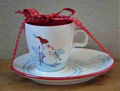 NWT 2007 Starbucks Child's Holiday Mug & Snack Plate Set ~Skiing Snowman/Penguin - Sold on eBay Nov, 20th 2019 for $16.00