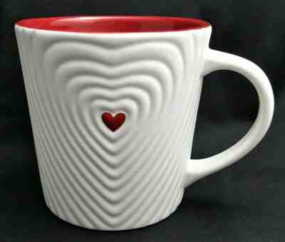 Starbucks Heart Mug Red White 3D Embossed 2008 Valentines Love 16oz Cup Ripples - Sold on eBay Nov, 19th 2019 for $15.00