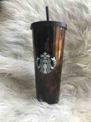 Starbucks Venti Cold Cup Black Brown Tortoise Shell Print Tumbler 24 oz New - Sold on eBay Nov, 21st 2019 for $34.99