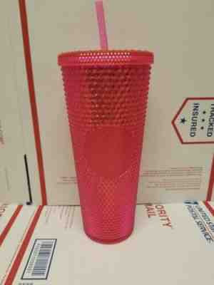 STARBUCKS 2019 Neon Pink Studded Cold Cup Tumbler WINTER HOLIDAY 24 oz - Sold on eBay Nov, 21st 2019 for $19.99