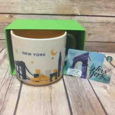 Starbucks New York Coffee Mug Skyscrapers Bridge You Are Here Bonus Gift Card - Sold on eBay Nov, 21st 2019 for $31.99