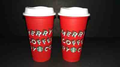 Starbucks Holiday 2019 Reusable Cup Grande 16 oz Plastic Merry Coffee lot of 2 - Sold on eBay Nov, 21st 2019 for $16.00