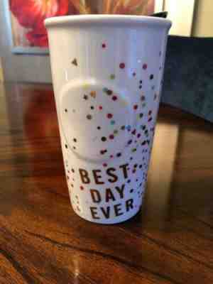 Starbucks 2015 Best Day Ever Ceramic Travel Mug Tumbler with Lid Confetti - Sold on eBay Nov, 21st 2019 for $35.58