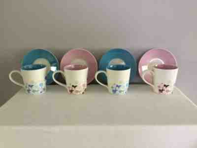 4 Sets; Mugs & Saucers, 2006 Starbucks Coffee Pink/Blue Flowers, Butterflies - Sold on eBay Nov, 21st 2019 for $40.00