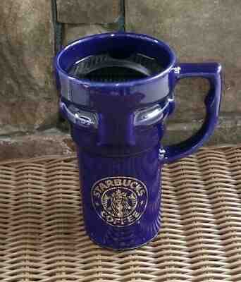 New Vintage STARBUCKS COFFEE Cobalt Blue Ceramic Travel Mug Silver Mermaid Logo - Sold on eBay Nov, 21st 2019 for $19.95