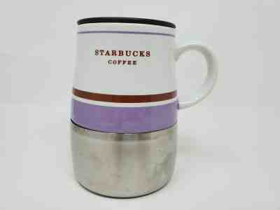 Starbucks Coffee Striped Ceramic 14 oz Lidded Travel Mug Stainless Bottom 2006  - Sold on eBay Nov, 21st 2019 for $17.99