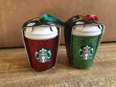 NEW STARBUCKS 2019 HOLIDAY ORNAMENTS CERAMIC TUMBLER CUPS *GREEN RED GLITTER - Sold on eBay Nov, 22nd 2019 for $24.99