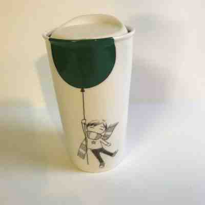 2014 Starbucks Boy w/ Green Balloon Ceramic Travel Mug 12oz Coffee/Tea  - Sold on eBay Nov, 22nd 2019 for $17.99