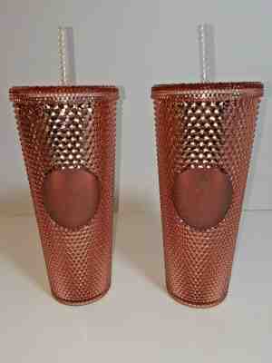 SET OF 2 STARBUCKS 2019 Rose Gold Pink Iridescent Venti Jeweled 24oz Tumbler NEW - Sold on eBay Nov, 22nd 2019 for $105.00