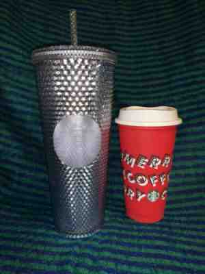 NEW STARBUCKS 2019 Venti Bling Platinum  Studded Cold Cup & Red Reusable Cup - Sold on eBay Nov, 22nd 2019 for $20.00