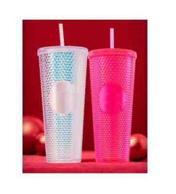 NEW STARBUCKS 2019  HOLIDAY NEON HOT PINK & PLATINUM STUDDED SAME DAY SHIPPING - Sold on eBay Nov, 22nd 2019 for $99.89