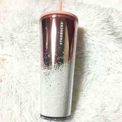NEW Starbucks 2019 Rose Gold & Pink Cascading Snow Tumbler Winter Holiday Cup - Sold on eBay Nov, 21st 2019 for $19.99